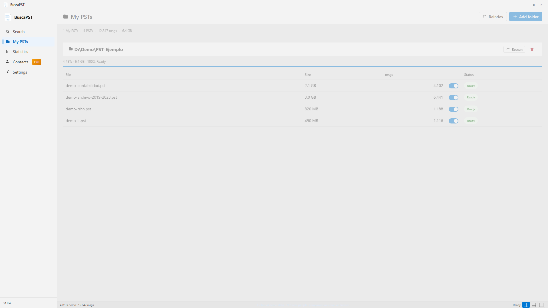 Indexed PST files